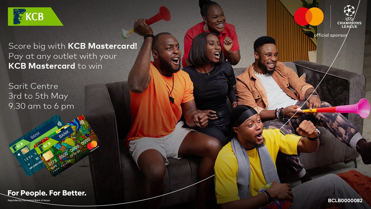 From today the 3rd of May to the 5th of May between 9:30 am to 6:00 pm, we are at Sarit Centre! Use your KCB MasterCard and you score big this weekend!! No minimum spends, just use your card for payments at any store @SaritYourCity. Don't miss out!! #KCBMasterCard #KCBNiYetu