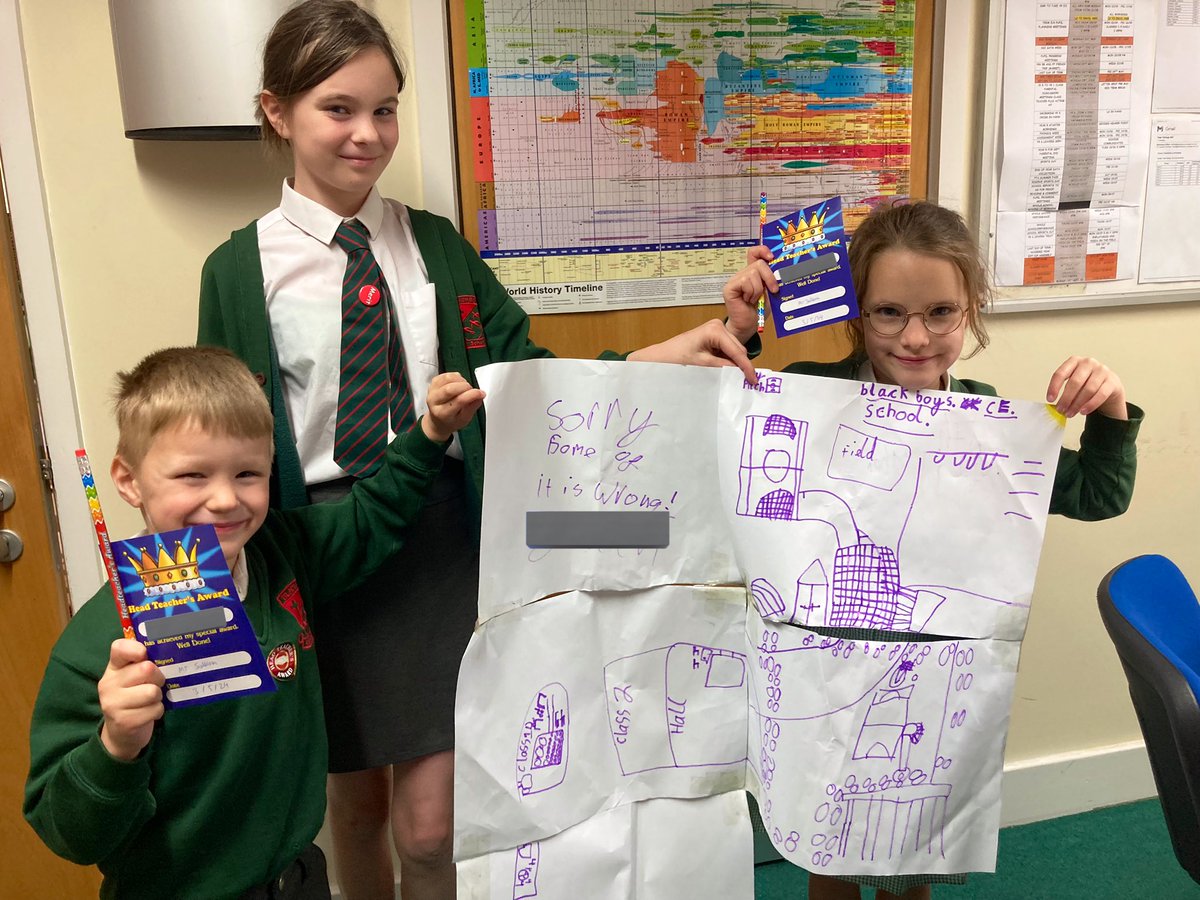 Headteacher Awards for a super homemade map of Blackboys School. It was so large that big sister was needed to hold it up!