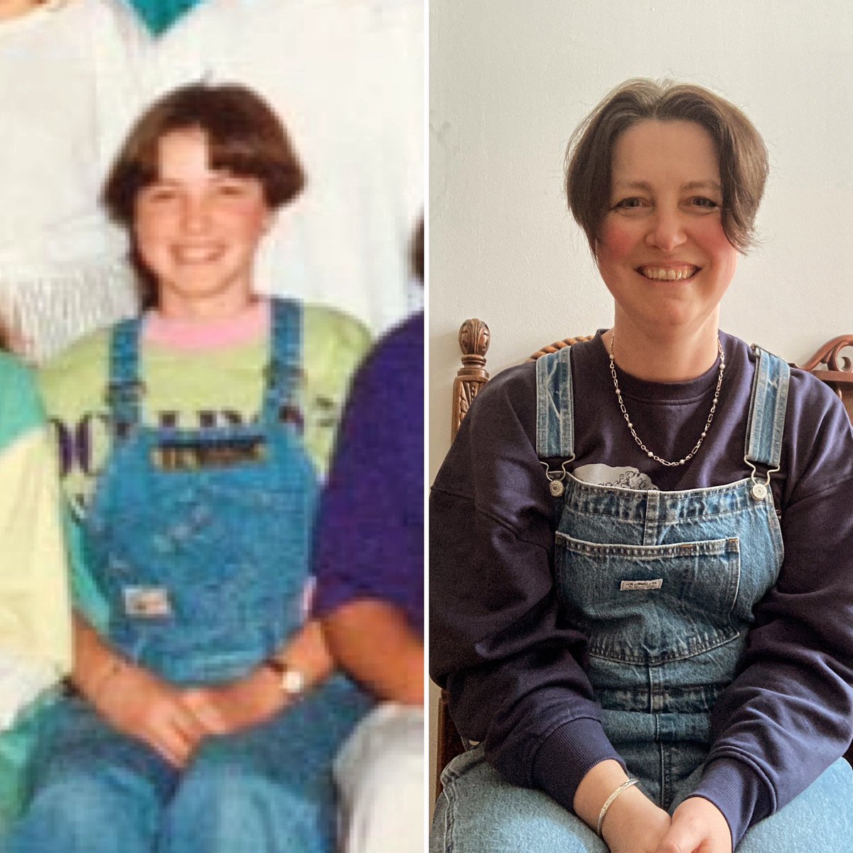 When it’s non-uniform day at work and you dress as your 12 year old self 😂 (The rain helped with the hair styling!)