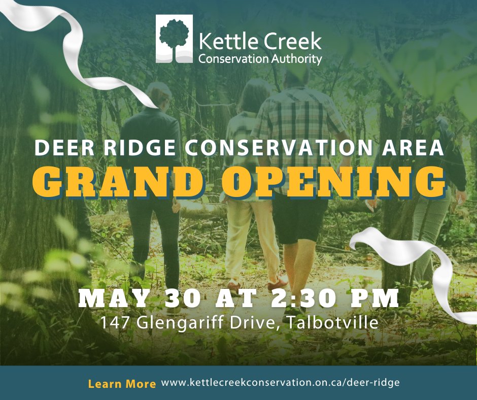 KettleCreekCA's tweet photo. Exciting News for @TwpofSouthwold! Join us for the grand opening of Deer Ridge CA on May 30th at 2:30 p.m. Join us for opening remarks followed by a guided hike as we celebrate and reconnect with nature. Parking is limited – please consider carpooling: https://t.co/pL1swf2yCv https://t.co/X6BqHmKO3Z