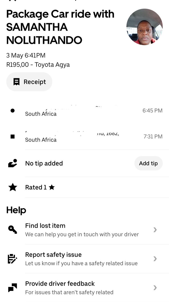 Hey @Uber_RSA I just lost my package. The Uber driver got impatient while I was giving her directions, hung up, and left with my items. What's the point of creating codes if the driver can just cancel the trip with your items without the code?