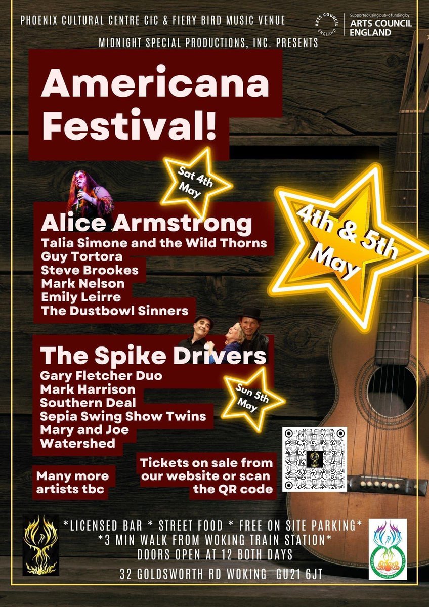 AMPLIFYING! Americana Festival, May 4th & 5th, @FieryBirdVenue Tix: sessami.co/events/eb4d329… Or you can pay on the door - Day Tickets £20, Weekend £35 Doors open at 12:00 noon each day. #Woking #LiveMusic #Americana #Festival #WeLoveWoking 💜 🎶