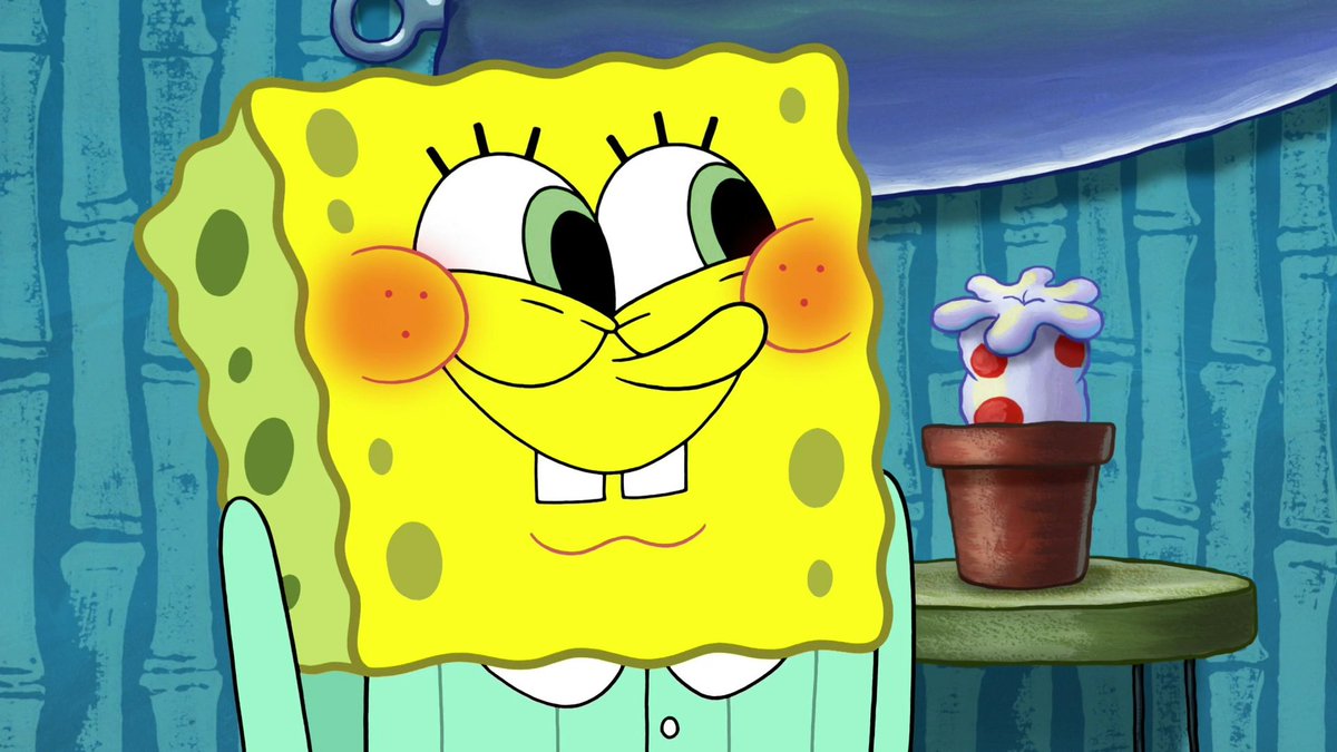 an alternative universe where everything is the same except spongebob has green eyes instead of blue