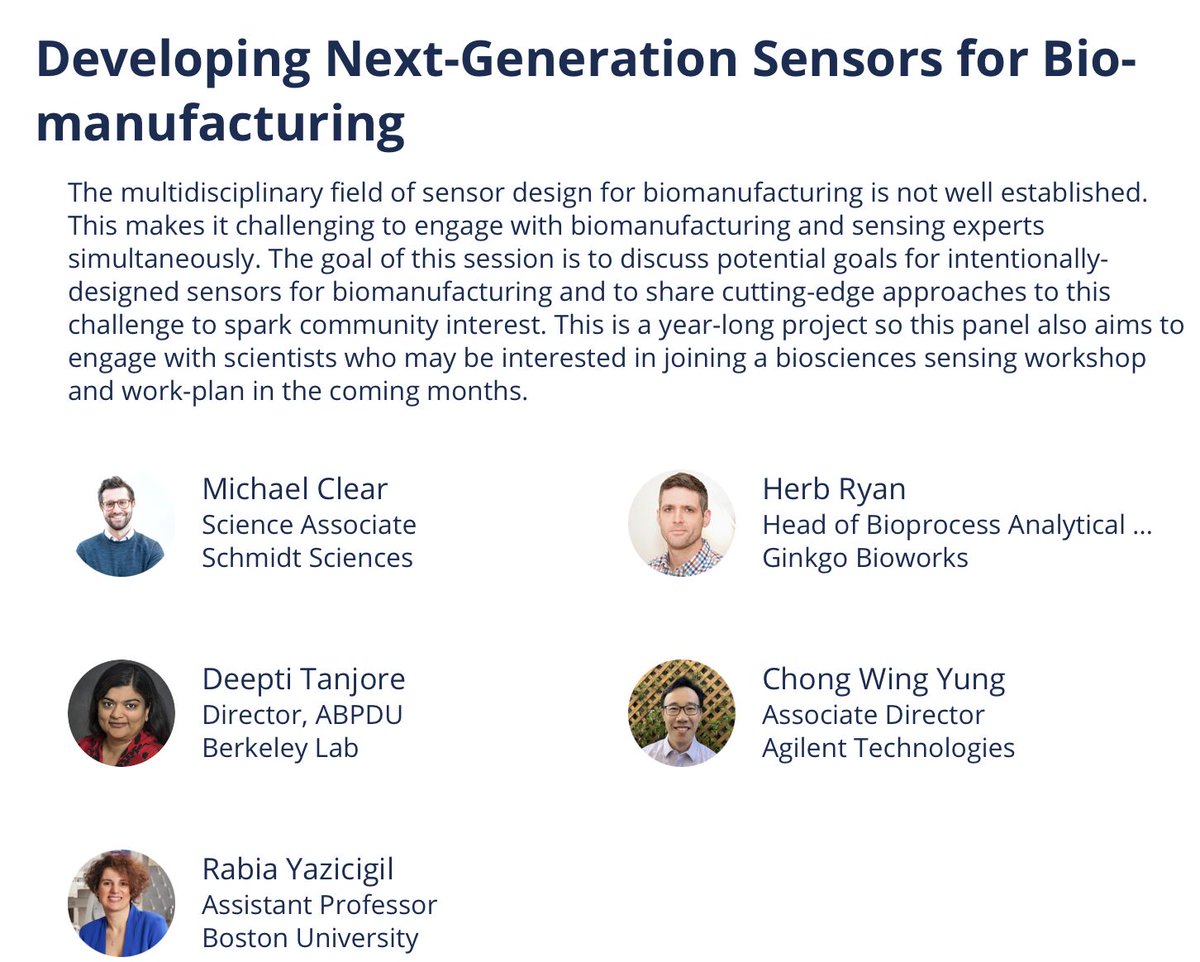 Excited to be speaking at a panel organized by @SchmidtFutures at @SynBioBeta 2024! Join us for an exciting discussion on unique approaches to sensing designed with biology in mind for autonomous, scalable, and secure biomanufacturing solutions on May 9th at 2:45 pm!

@BU_Tweets