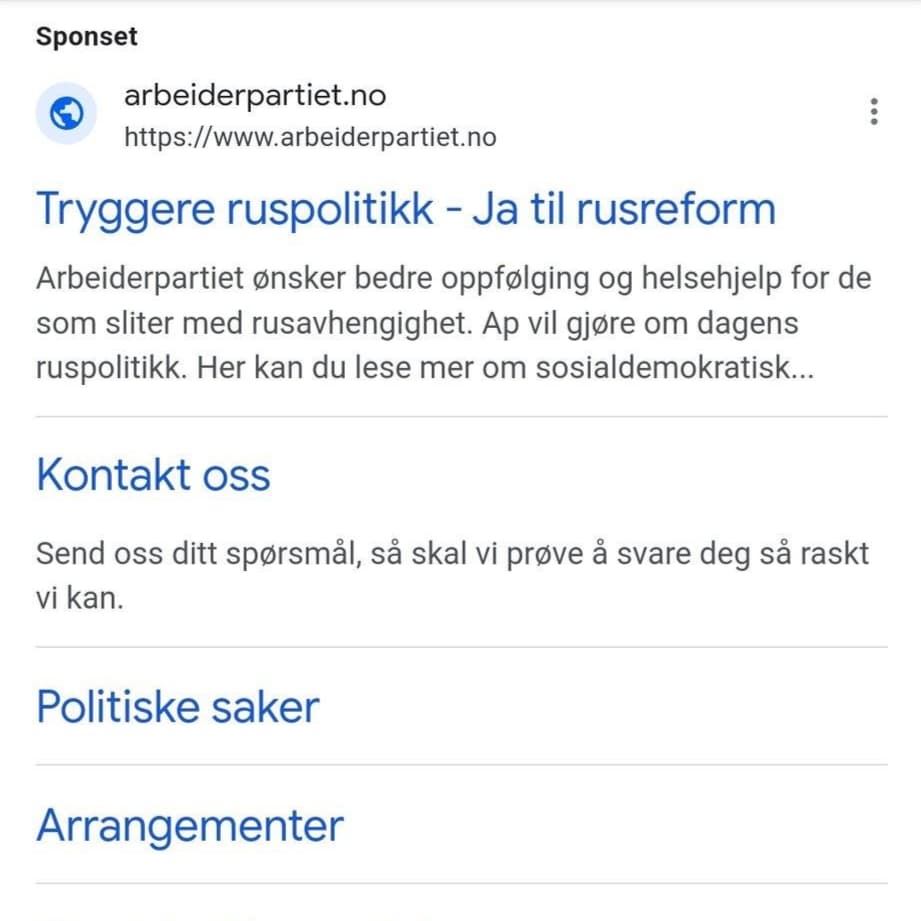 AP er gode på å plagiere. Her er en annonse med visse tekstlikheter med våre egne annonser. Jeg synes de bør plagiere mer. De kan for eksempel plagiere hele @Partiet sitt ruspolitiske program, sa jeg på #MDGLM24