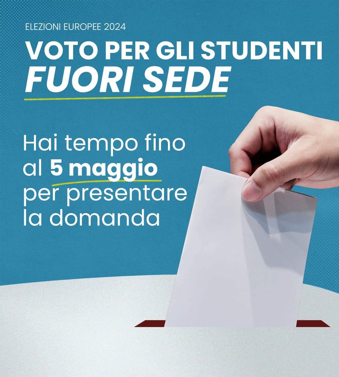Grazie ad una storica proposta di @FratellidItalia diventata legge, per la prima volta gli studenti fuori sede potranno votare alle elezioni europee senza dover tornare nel loro comune di residenza. Avete tempo fino al 5 maggio per presentare la domanda. Non perdete…