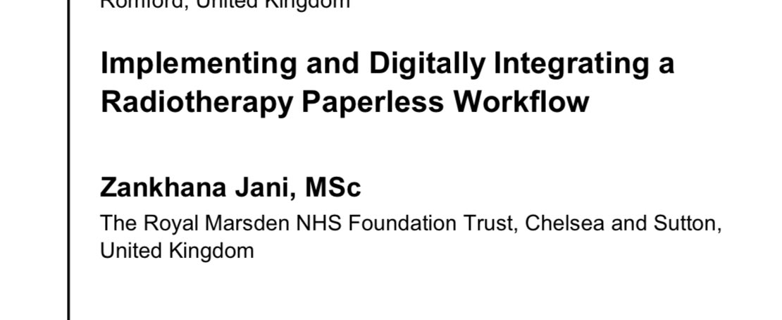 Pleased to be given an opportunity to showcase the digital transformation work by the MDT team @RM_Radiotherapy to go paperless will Aria at the Varian oncology summit #estro24