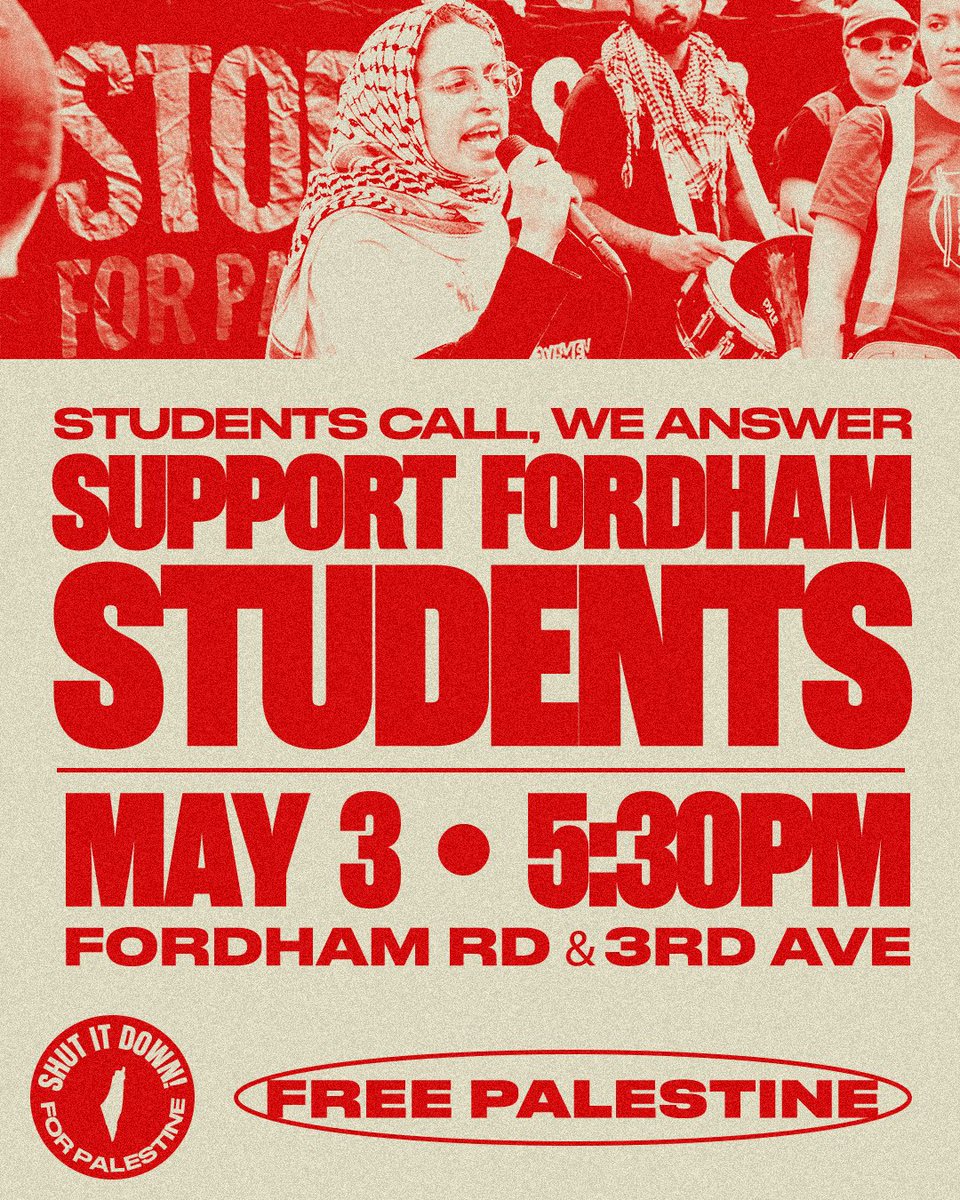 Students call, we answer! Fordham students are calling for community members to support their movement! Join us today in The Bronx! 🕠 5:30 pm 📍Fordham Rd and 3rd ave