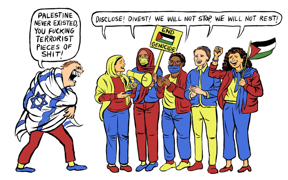 New comic, 'Campus in Crisis,' in @JewishCurrents. Full comic here: jewishcurrents.org/campus-in-cris…