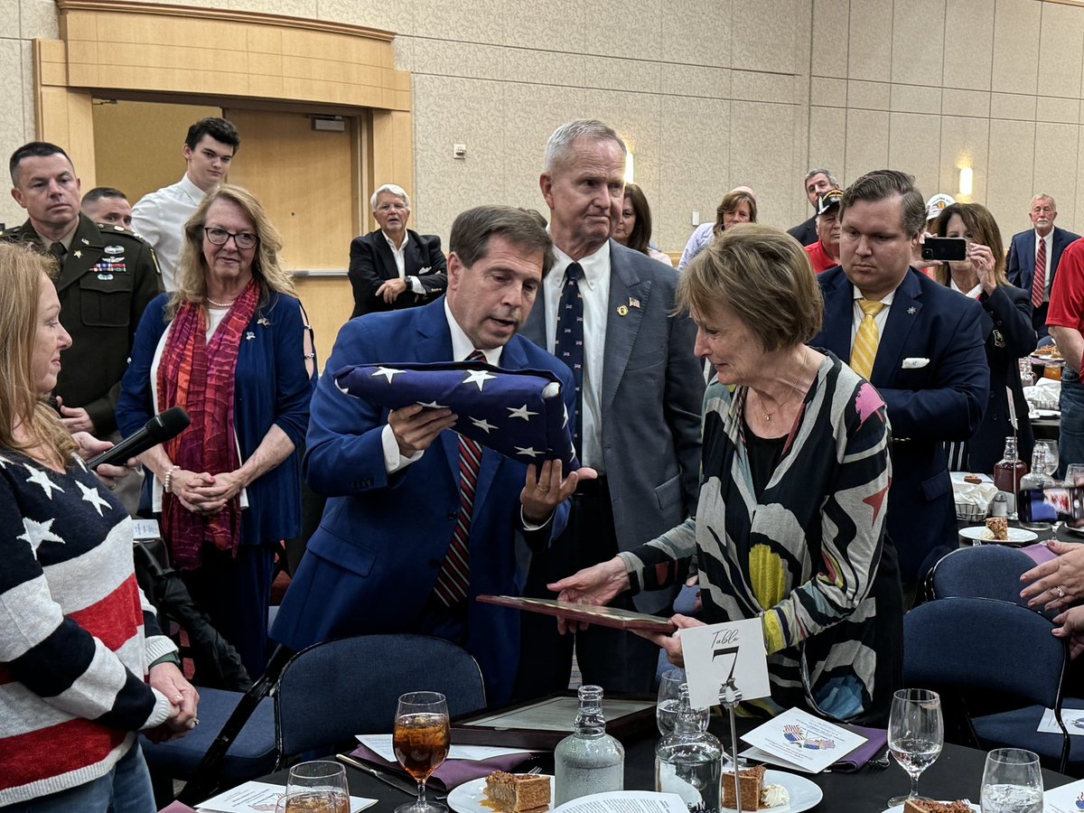 I was honored to present Toni Taylor, wife of the late, great Medal of Honor recipient Cpt. Larry Taylor, with an American Flag I had flown above our US Capitol Building when I honored Cpt. Taylor in the House of Representatives after his passing earlier this year.