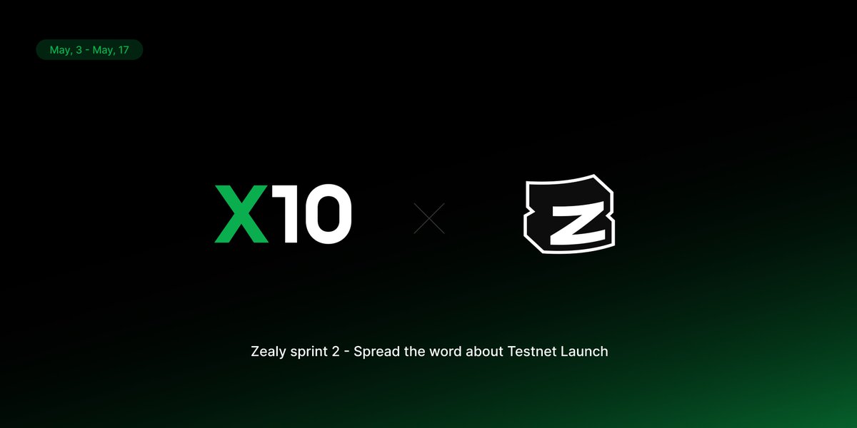X10 Zealy Sprint 2 is now LIVE! 🚀

Get started: zealy.io/cw/x10/questbo…

Complete quests to climb the leaderboard! The top 50 participants earn the OG role, and the top 3 will receive additional #USDC rewards.

🗓️ Sprint Duration: May 3 - May 17.

We'll be adding more quests…