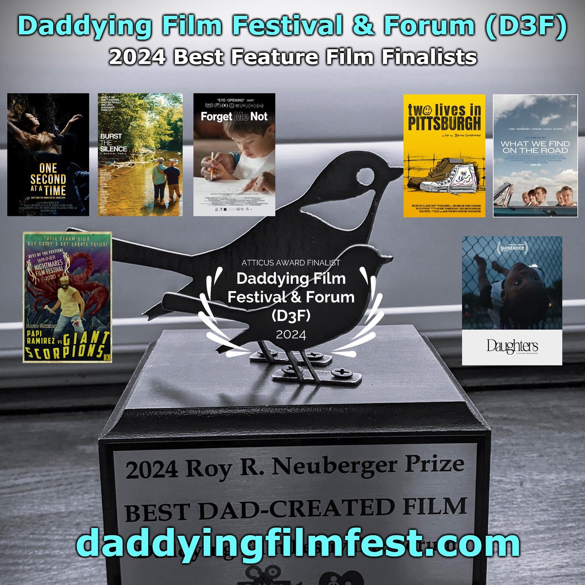 D3F 2024 BEST FEATURE FILM FINALISTS: Virtual #Daddying #FilmFestival is live & FREE on Eventive thru 5/9 & we've announced Finalists! FREE passes to see/vote for them: daddyingfilmfest.com/get-free-passes @girlsforachange @twolivesinpitt @ArtEddy3 @ParentCamp @homedadnet @GPFO @FreeLibrary