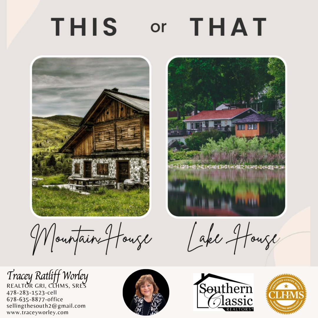 Between these two vacation homes, which would you choose? A quiet cabin in the mountains or a calming house by the lake? Comment your choice below!

Tracey Ratliff Worley

#dreamhome #newhome #home #property #homesforsale #luxury #luxuryagent #luxuryliving