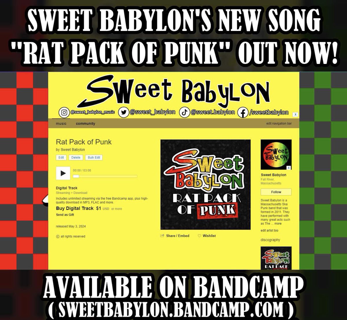 Your friendly neighborhood ska band has new music for you!  'Rat Pack of Punk' is available NOW!

Available at sweetbabylon.bandcamp.com Go give it a listen and tell us what ya think!

#SweetBabylon #ska #skapunk #punk #bandcampfriday #newmusic #newsong #ratpackofpunk #ratpack