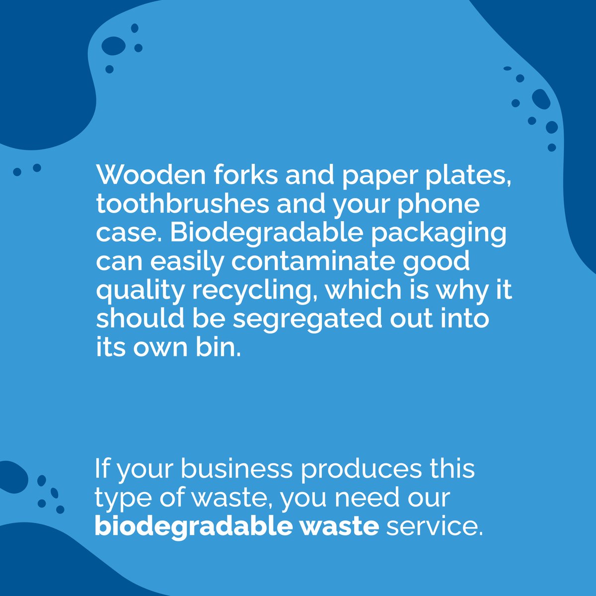 Businesses, beware! ⚠️ Biodegradable and compostable packaging often end up in the mixed recycling bin, damaging recycling efforts. Don't let good materials get contaminated. (2/26)