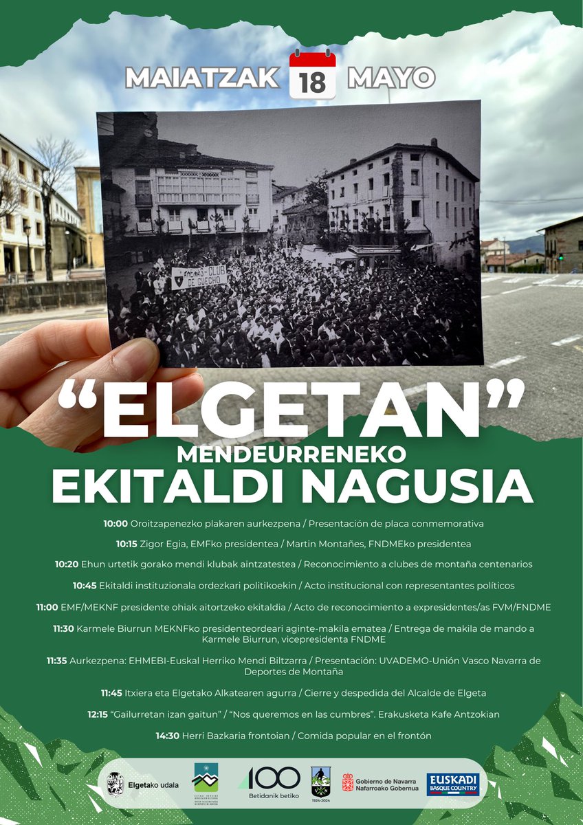 📍 Gure jatorrira itzuliko gara. #Elgetan izan zen. 1924an. Eta elkarrekin ospatuko dugu leku berean. Etorkizunari begira. 

🤗 Zuen zain egongo gara! ⛰️ Gora #EuskalMendizaleak! ❤️🤍💚

#BetidanikBetiko ♾️ #Mendiurrena