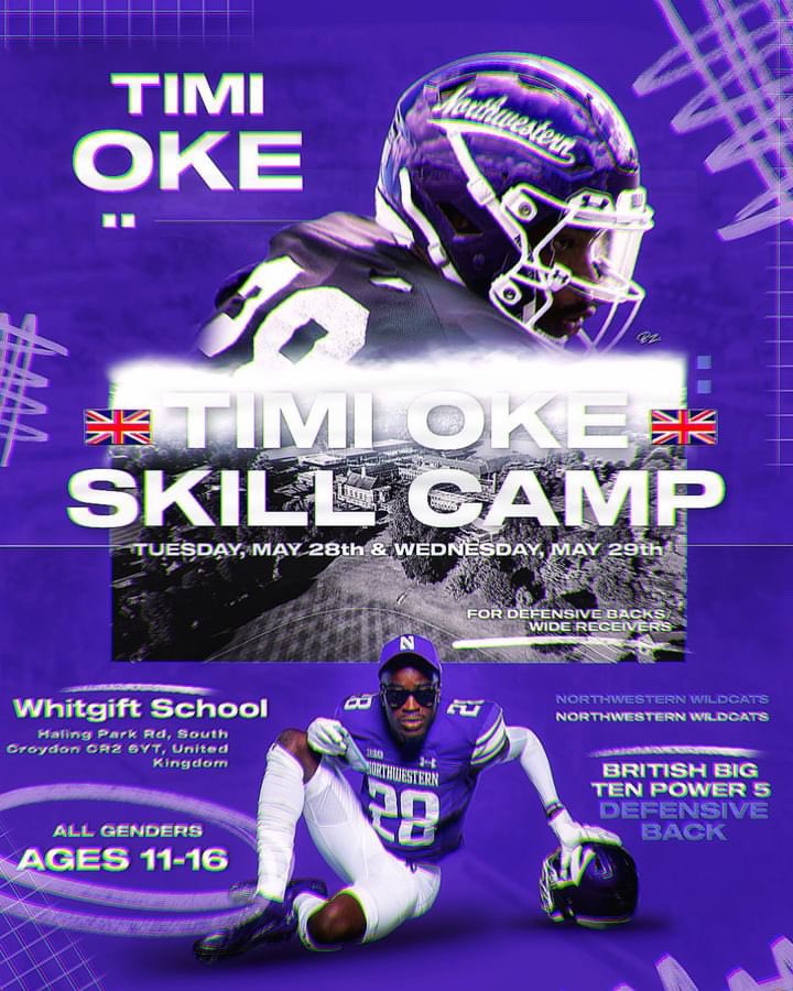 🚨CALLING ALL SKILL PLAYERS

I'm back home in London this month, hosting a camp for all Defensive Backs/Wide Receivers of ANY skill level at my old school, Whitgift School.

Come down and get better with first hand coaching from myself and other qualified coaches!!

Link in bio⬆️