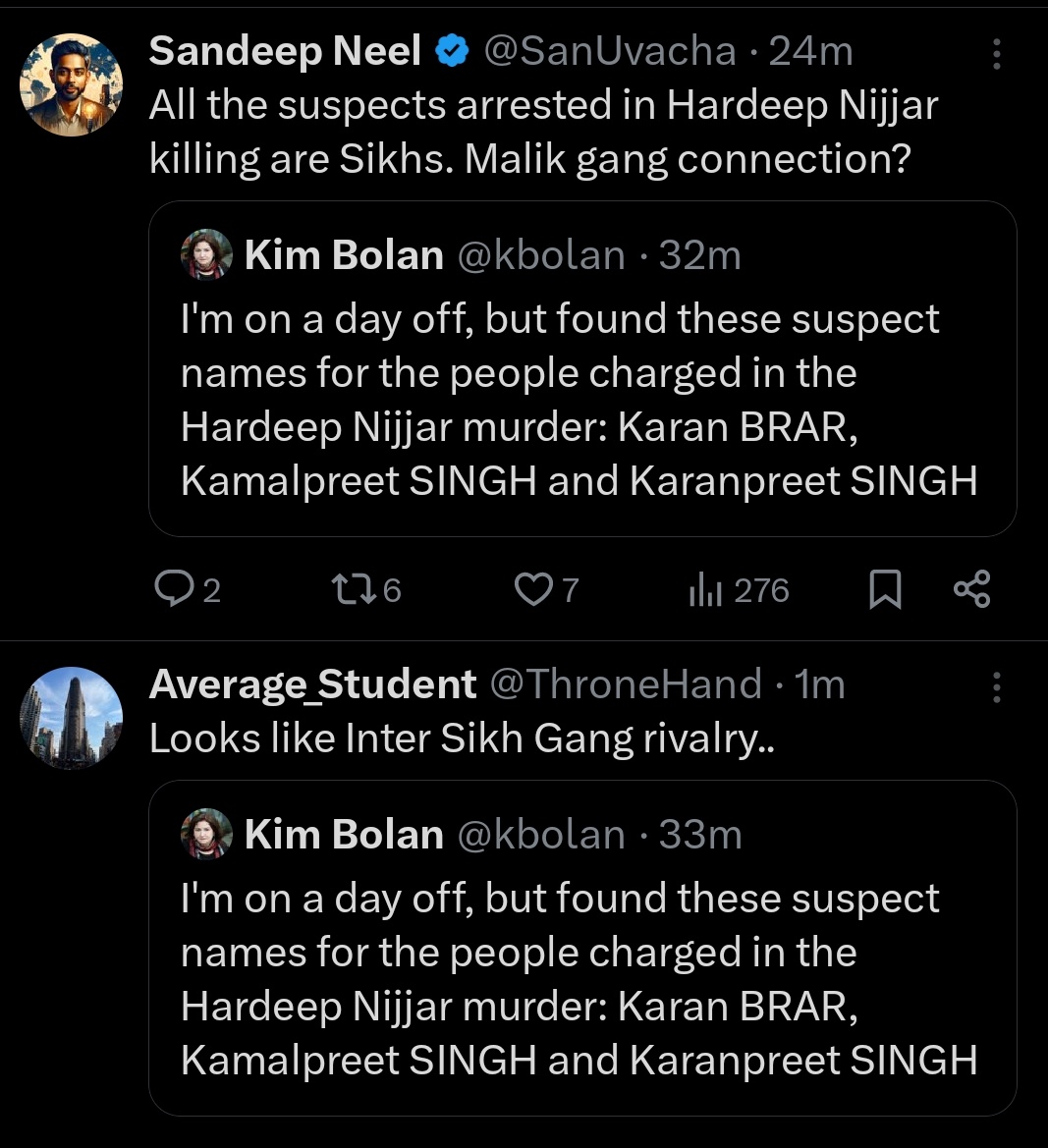 Today's updates on Nijjar's assassination again affirm India's involvement. So what does @kbolan do? Subtly fuel Indian nationalist 'Sikh-on-Sikh' claims.

Newsflash; India used 'Sikh' henchmen to carry out the #SikhGenocide too. Kim needs to be investigated for Indian influence.