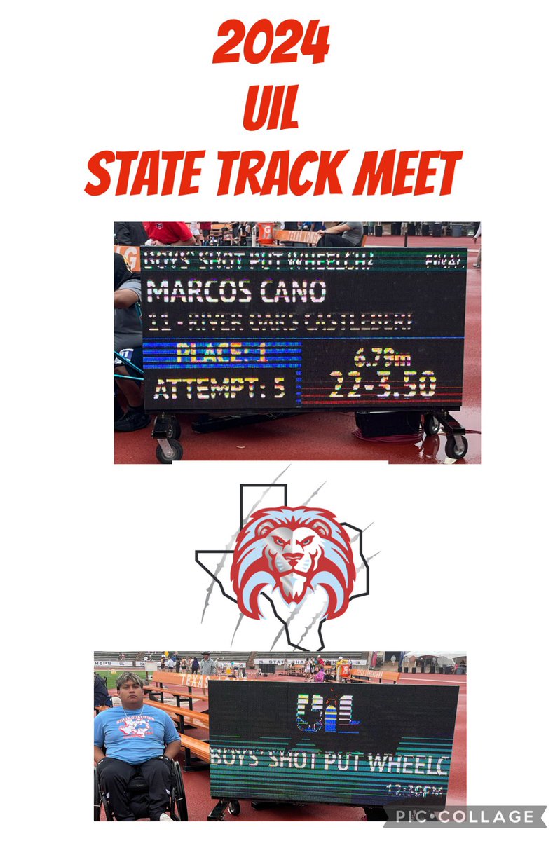 Marcos has competed at the UIL State Track Meet in the seated shot put. Waiting for all competitors to finish and final results. 

#CISDAthletics #CastleberryISD #CHS_lions #CHSFamily #CompeteEveryday
#LionPride