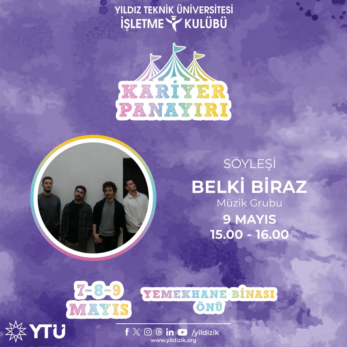 Bizim de aklımızda biri var... 🤔 Şarkılarıyla hayranlık yaratan Belki Biraz, 9 Mayıs saat 15.00'te Kariyer Panayırı'nda!