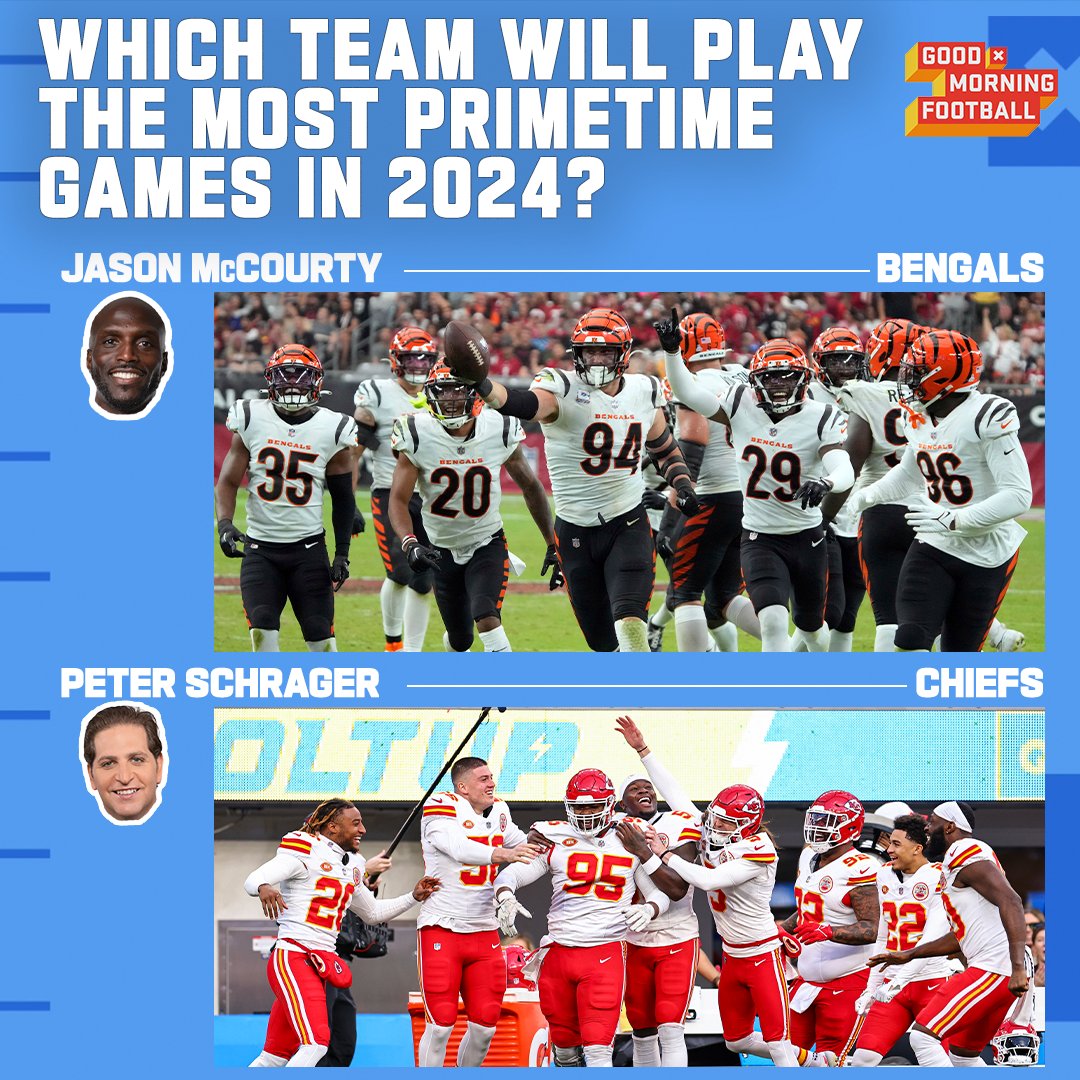 Who do you think will play the most primetime games in 2024? Schedule Release coming 🔜 on @nflnetwork @PSchrags | @JasonMcCourty