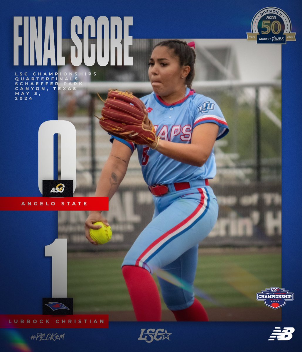 🥎SB | #LCUvsASU LSC-Quarterfinals FINAL (6️⃣) Lady Chaps 1 (3️⃣) 2⃣1⃣ Angelo St. 0 🔵 - LCU's first win of the season when scoring less than three runs (1-13) and their first-ever LSC Championship win advances them to the Semifinals to face UT Tyler at 4 p.m. 🥎 #LSCSB 🥎 #D2SB