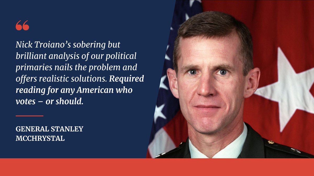 We couldn't agree with @StanMcChrystal more.  

 The Primary Solution should be 'required reading' for every voter. bit.ly/3OMHU3H

#ThePrimarySolution #ElectionReform @UniteAmerica