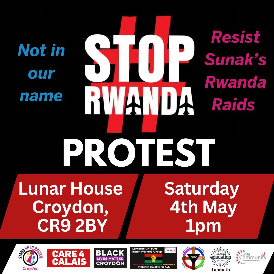 1pm Lunar House Croydon tomorrow called by Croydon SUTR  #stopdeportations #stoprwanda