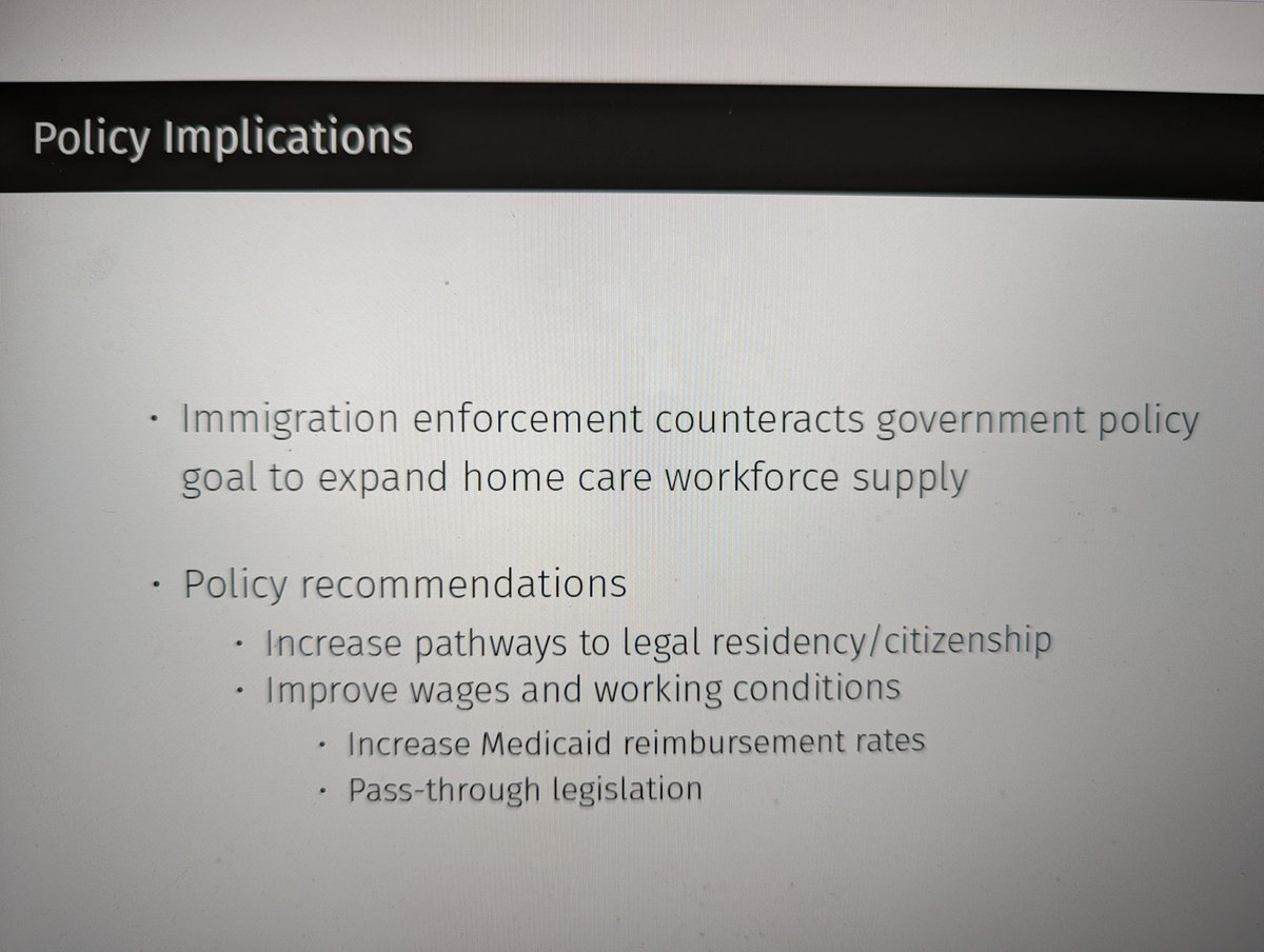 Dr. Amanda Kreider @PennLDI discusses work w/ @PennPARC Research Associate @rm_werner 'Immigration Enforcement, the Home Care Workforce, and Access to Long-Term Care: Evidence From Secure Communities' Caregiving has declined as has home care workforce b/c of Secure Communities