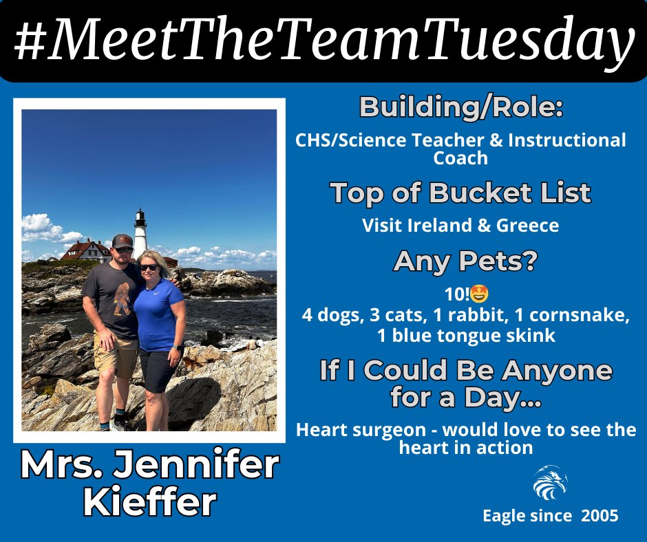 It's time for #MeetTheTeamTuesday! 👏

Get to know our incredible staff members who inspire and support learning for every child, every chance, every day! #EaglePACT @CocalicoHS