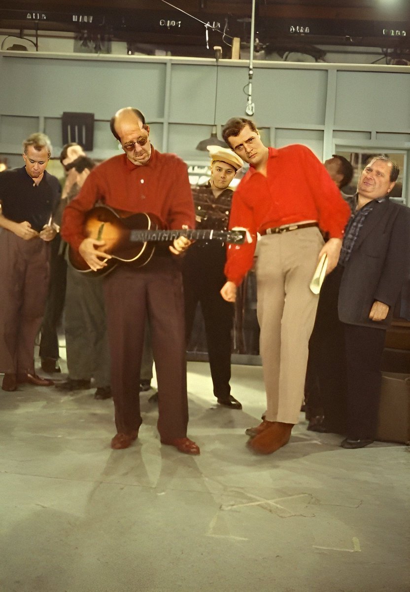 Phil and Tom Gilson during rehearsals for the classic episode Rock 'n' Roll Rookie, 1957 featuring Elvin Pelvin! Tom died tragically young at age 28 shot by his wife Saundra Edwards in 1962. #philsilvers #bilko #comedy #comedian #museums #television #rockandroll #elvis #elvin