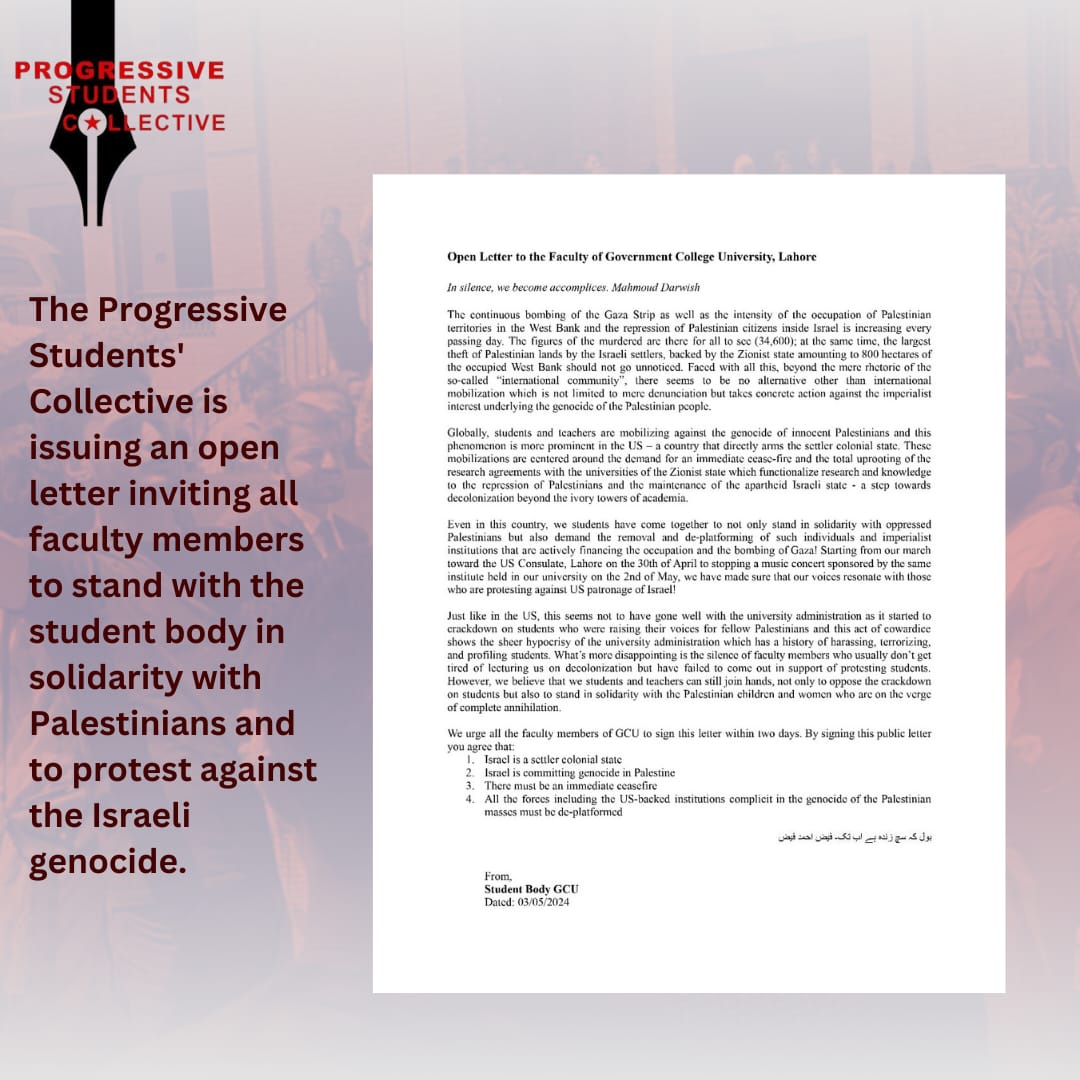 The Student Body GCU, has drafted this open letter to urge the faculty to join us in calling out the Israeli genocide of the Palestinian masses and all the accomplice forces by signing this letter within two days. #gcu #psc #FreePalestine
