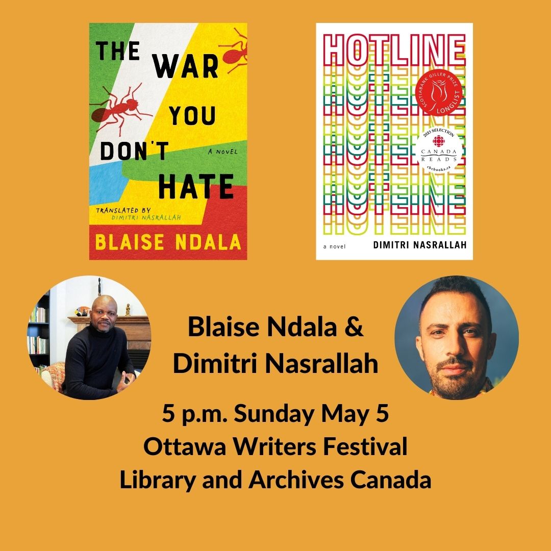 ✨Ottawa friends, don't miss "Present Tense" this Sunday, May 5, featuring <a href="/Blaise_Ndala/">Blaise Ndala</a> and @DimitriNasralla as part of <a href="/Writersfest/">Ottawa Writers Festival</a>!✨
It begins at 5 p.m. at Library and Archives Canada.
Ticket details can be found here:
writersfestival.org/.../spring-202…