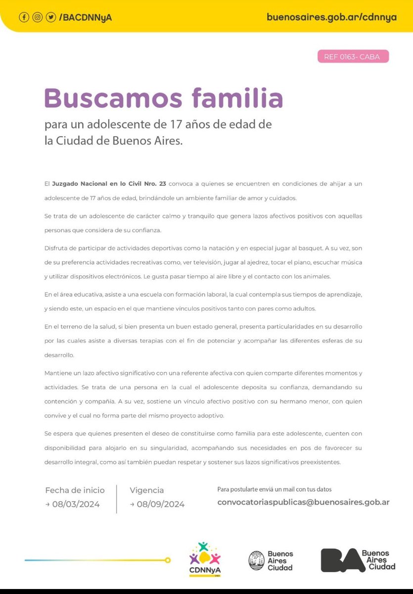 Cuanto tiempo es mucho tiempo? Imagínate la espera de este adolescente que quiere egresar con una familia que lo quiera. Difundamos hasta que llegue a la persona correcta. 💫💫💫