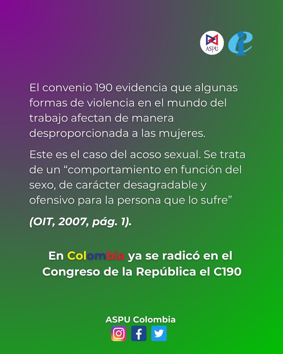 #C190 || El convenio 190 evidencia que algunas formas de violencia en el mundo del trabajo afectan de manera desproporcionada a las mujeres. 🟢🟣