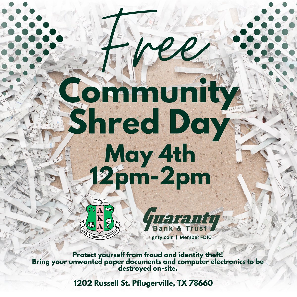 📢 Join us for a FREE Shred Day event! 📄💻 Protect yourself and your loved ones from potential risks. Let's shred away worries together! 🛡️🔐 #CommunityEvent #IdentityProtection #FraudPrevention 🗂️🔥