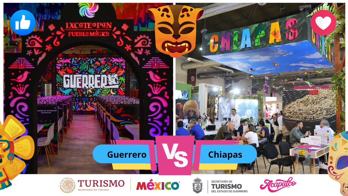 🏆Por el pase a los mejores 4⃣ stands de estados de #México en el #TianguisTurístico se enfrentan #Chiapas y #Guerrero. 🏆 Reacciona a tu stand favorito en facebook.com/share/p/s9db8Z… Las votaciones serán válidas hasta el 5 de mayo