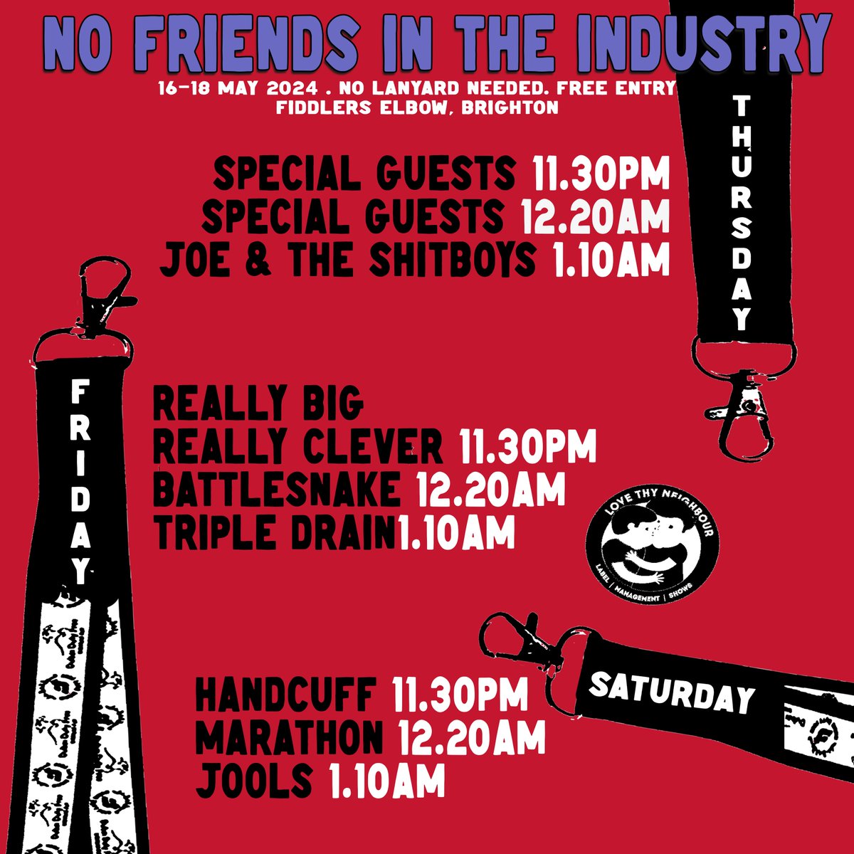 😎No Friends In The Industry is back! 🤘 16th-18th May Ground floor at @thehopeandruin from 2.30pm-11pm. Followed by our annual late night party at @fiddlers_btn from 11.30pm til late. Free entry, first come first served 🤝