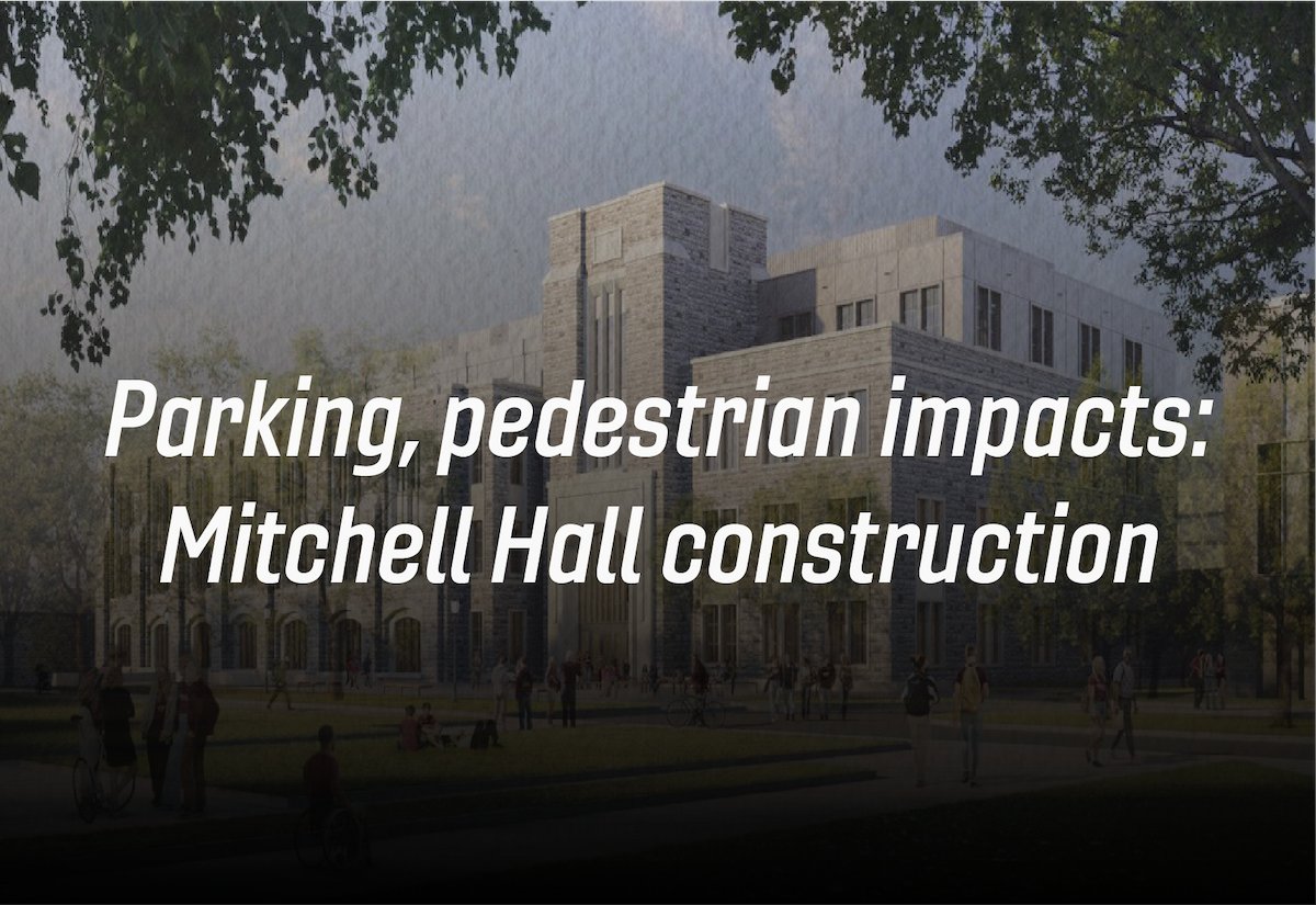 In preparation for the Mitchell Hall project, parking and pedestrian route modifications will be in place beginning May 20 to accommodate construction fencing and trailers and ensure pedestrian and driver safety Parking and pedestrian impacts ➡️ brnw.ch/21wJrZc