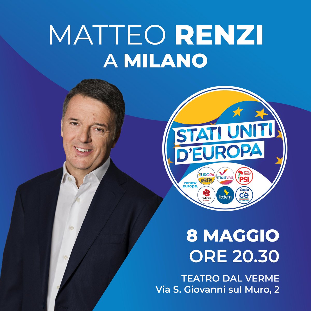 Ci vediamo al Teatro dal Verme a Milano con @matteorenzi mercoledì 8 maggio alle 20:30! Registrati cliccando sul link
👉🏻 matteorenzi.it/prenotazione_e…