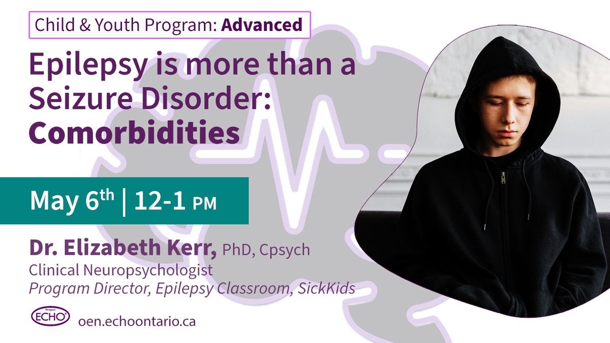 'Comorbidities' | #MentalHealthWeek #PrimaryCare - join Elizabeth Kerr, clinical neuropsychologist @SickKidsNews to discuss management of common psychiatric and somatic comorbidities associated with epilepsy. 👥Case follows. 🗓️May 6 | 12-1pm REGISTER⤵️ oen.echoontario.ca/programs/child…