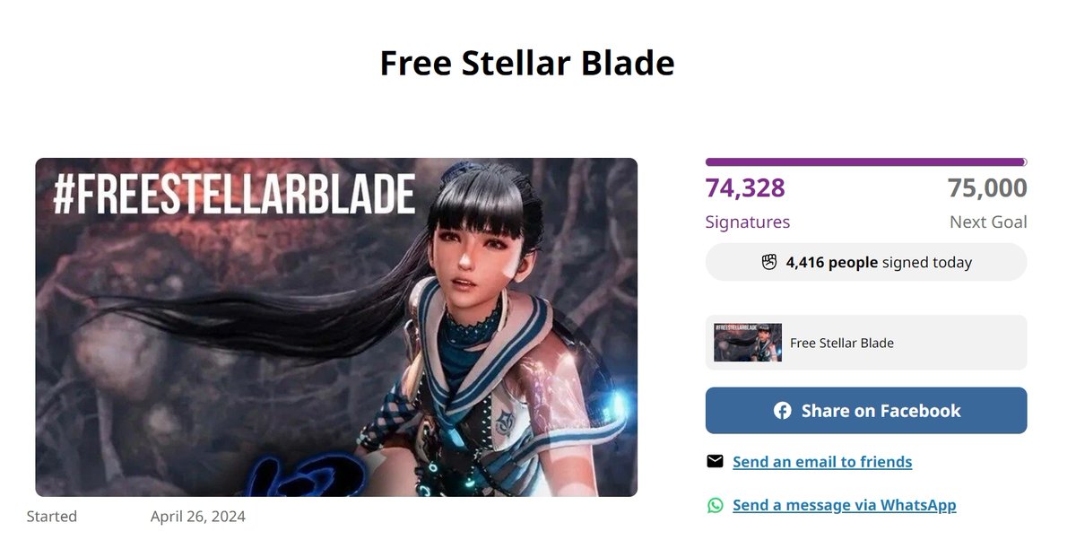 Something is happening. 

@StellarBlade has removed their retweet of Kotaku's outfit article! Progress!

Keep those petition signatures coming! We are moments away from 75k!

change.org/p/free-stellar…