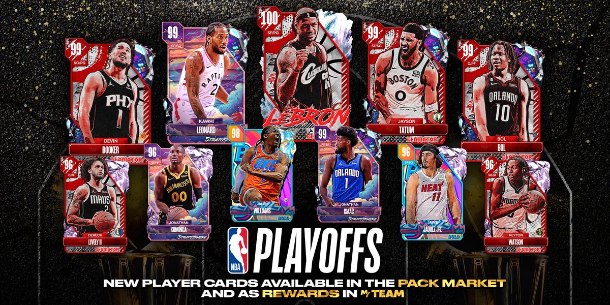 🚨 New players have been added to the Playoff Packs! Look for more 💯 OVR, Dark Matter, and Galaxy Opal cards featuring players from the #NBAPlayoffs and Play-In games! Get these in the Pack Market now and play through different modes to earn them as rewards!