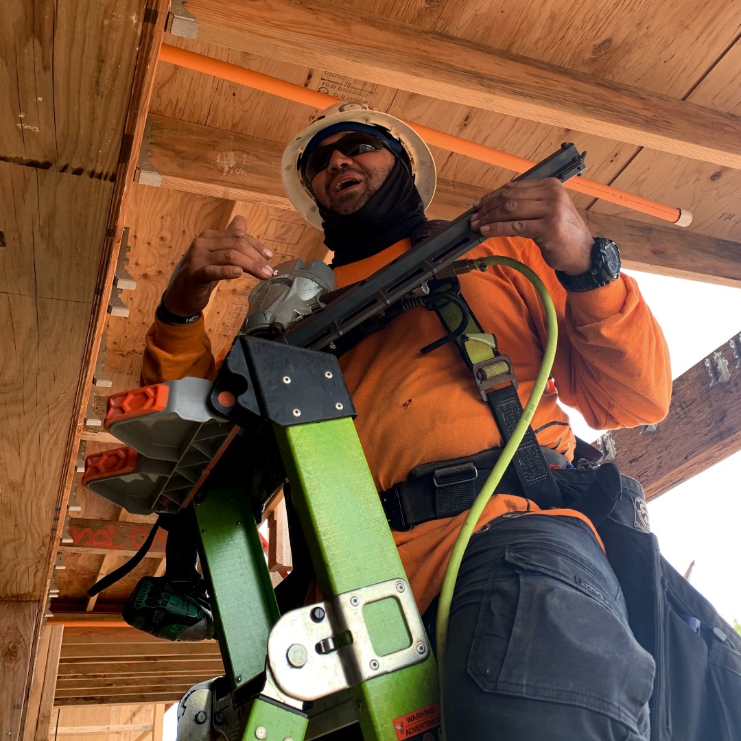 Is it a bird? Is it a plane? No, it's Super Apprentice saving the day, one nail gun at a time! 🔨🦸‍♂️ 
.
.
#HCATFHawaii #AlohaFriday #CarpentryHeroes #ToolsOfTheTrade