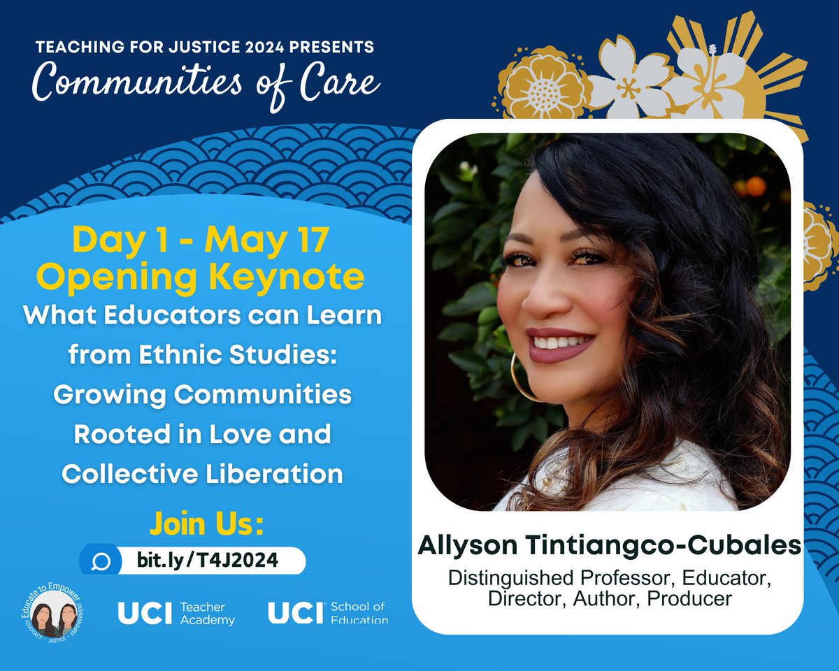 Join #UCIEducation's Teacher Academy for the Friday Keynote with @pinayism at the 3rd Annual Teaching for Justice Conference, May 17-18! The deadline to register is May 10th at 5:00pm! RSVP ⬇️ bit.ly/TFJ2024