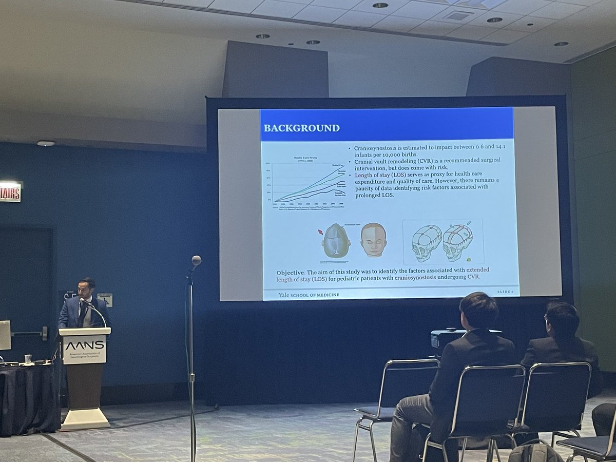 Had the opportunity to present our latest work on risk factors for extended length of stay following Cranial Vault Remodeling for craniosynostosis. Thanks to @AANSNeuro scientific section for the opportunity and @AElsamadicyMD for the mentorship!