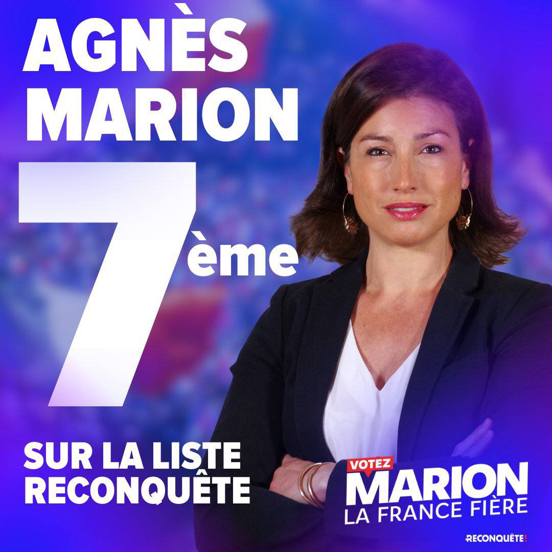 🔴 Adhérente pionnière de Reconquête et militante de droite depuis de nombreuses années, @_AgnesMarion rejoint notre liste aux élections européennes, aux côtés de Marion Maréchal et Éric Zemmour. Notre grande équipe, pour défendre les Français en Europe, s’étoffe. #VotezMarion