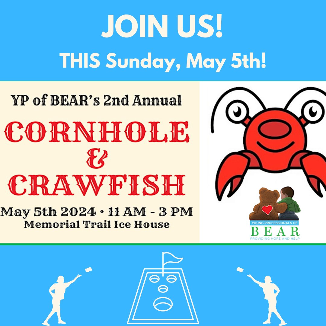 Join us for the 2nd Annual Cornhole & Crawfish Event hosted by the Young Professionals of BEAR! 🧸 Cornhole enthusiasts, assemble your teams or come as individuals & register now to secure your spot: 🎉 Team: bit.ly/4a2GGsQ 🎉 Individual: bit.ly/4aY2Yxk