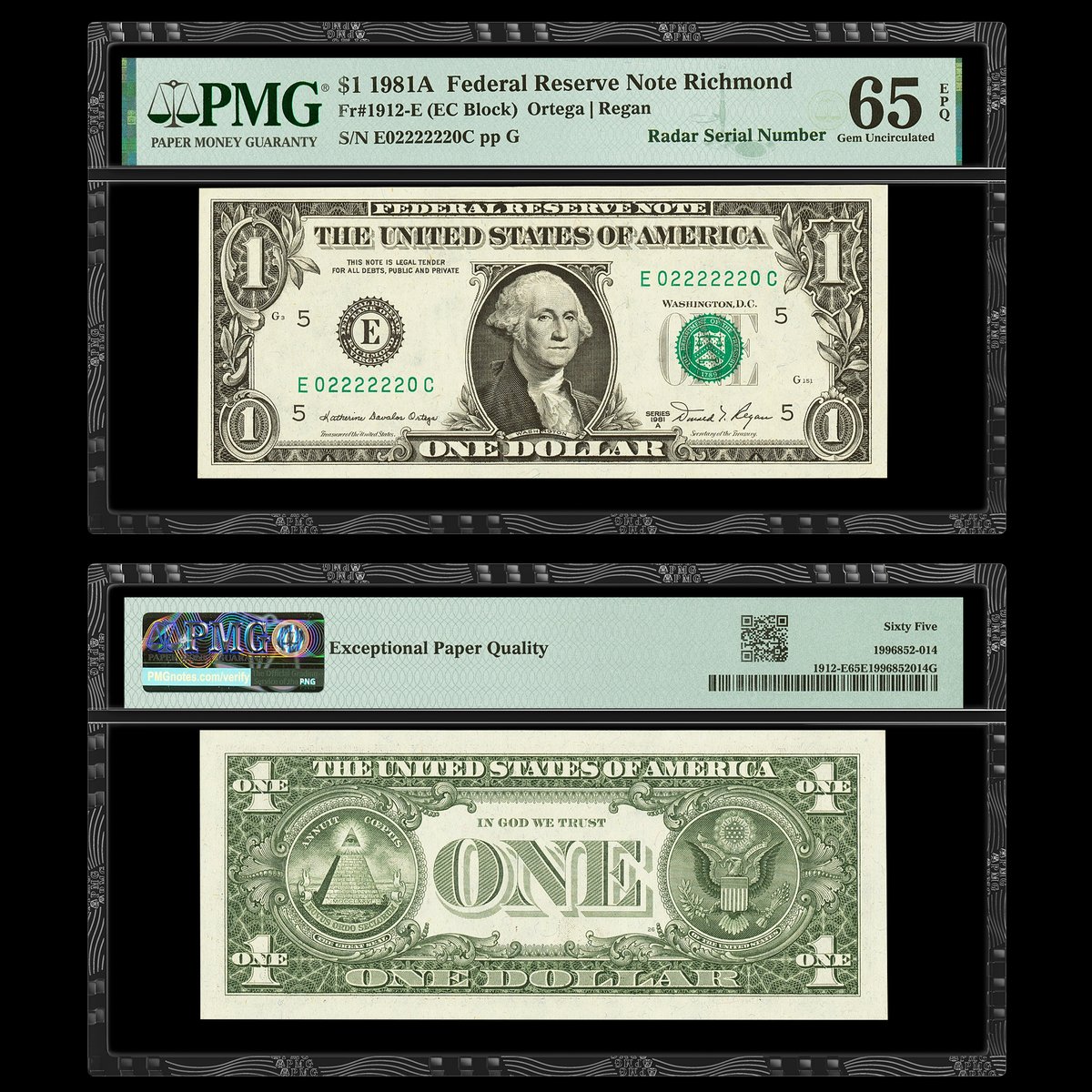 Note of the Day: Today’s #FancyFriday highlight boasts a Radar Serial Number, or a serial number that reads the same forward and backward. This PMG-certified 1981A $1 Federal Reserve Note is featured in an upcoming Heritage Auctions sale. View this lot at PMG.click/ha514