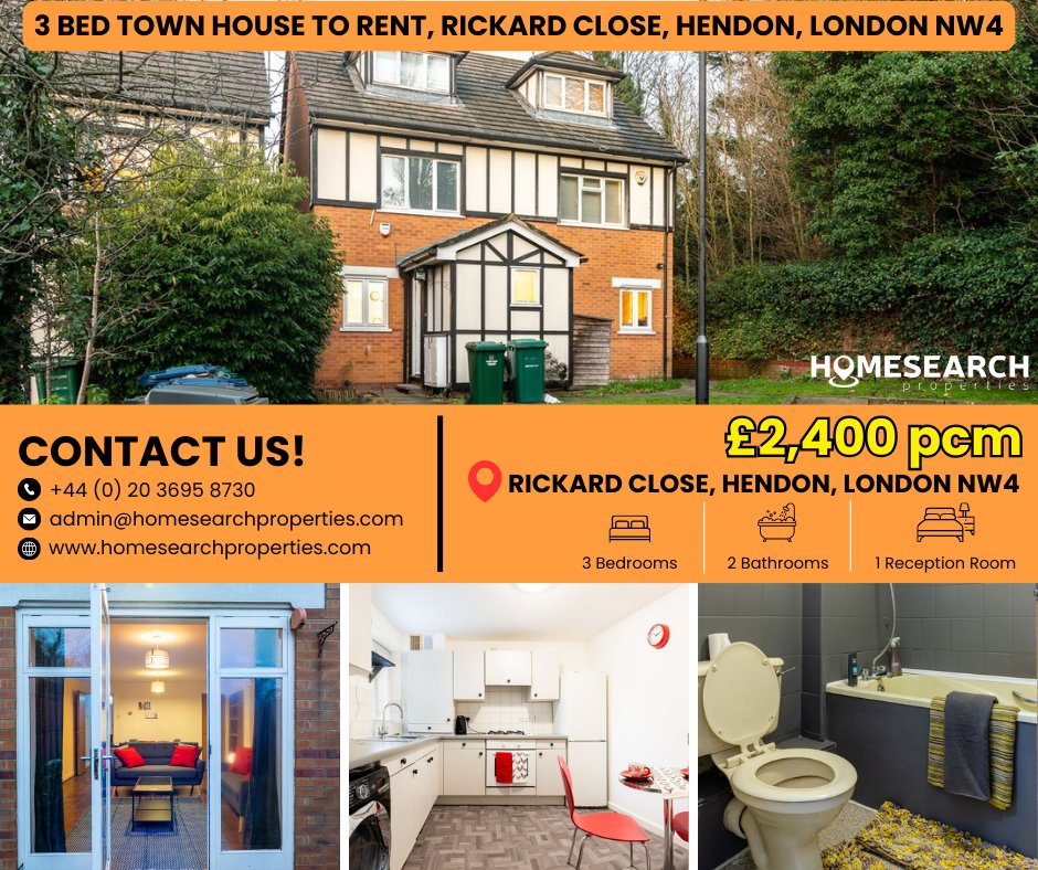 !!! 3 BED TOWN HOUSE TO RENT !!!
📍RICKARD CLOSE, HENDON, LONDON NW4

Property Info and Details:
🔗 homesearchproperties.com/property/3-bed…

#HomesearchProperties #LondonRentals #ToLetinLondon #LondonLettings #LondonProperties #LondonRentals #LondonInvestment #LondonPropertyInvestment